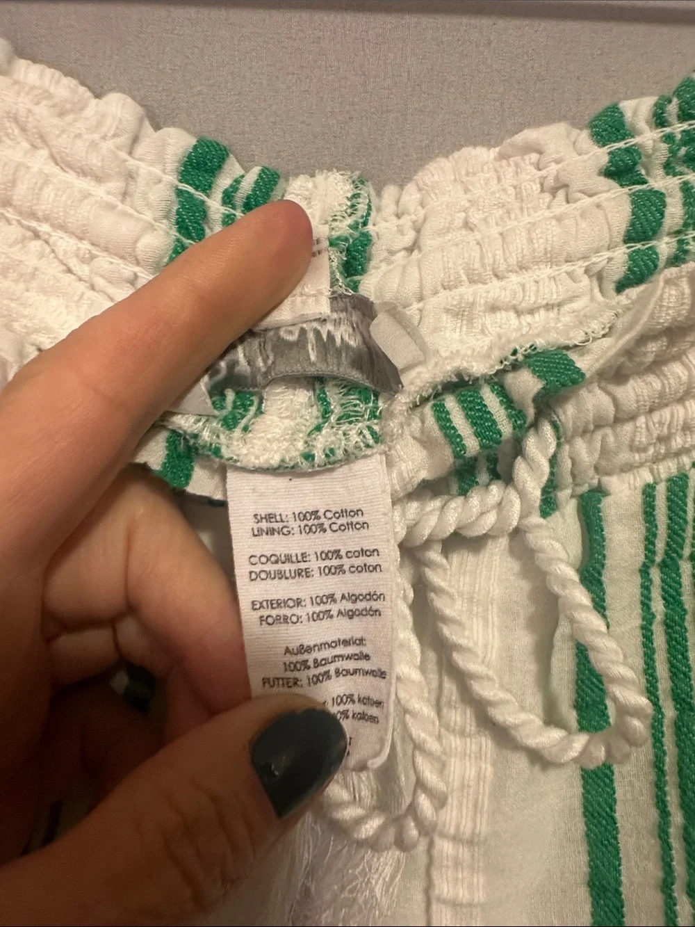 PJ Salvage White Pants with Green Vertical Stripes
